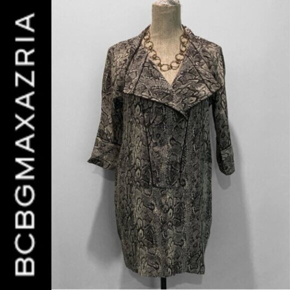 BCBGMAXAZRIA Snakeskin Silk Long Sleeve Dress - Picture 1 of 14